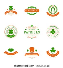 Typographic Saint Patrick's Day Retro Badges. Vintage Vector design elements, labels, t-shirts, posters, greetings cards and objects. 