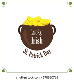 Typographic Saint Patrick's Day Retro Badge. Vintage Vector design element, label, t-shirt, poster, greeting card and object. Irish traditional st patricks day holiday logo.