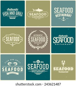 Typographic Seafood Themed Design Elements Set 