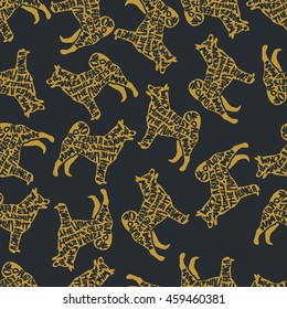 Typographic seamless pattern with dog silhouette