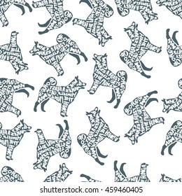 Typographic seamless pattern with dog silhouette