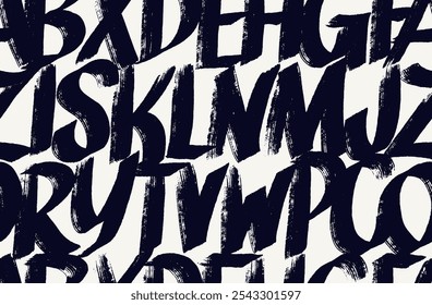 Typographic seamless pattern. Font background hand drawn bold letters. Vector alphabet wallpaper with funky letters. Brush drawn capital letters, font seamless pattern. Grunge vector bold alphabet.