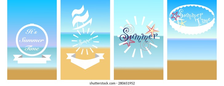 typographic and seaside vector set