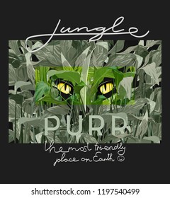 typographic slogan with cat's eyes and leaves