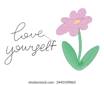 typographic slogan, illustration, animal print, modern design for women, women's day, dedication. love yourself embroidery. flower.