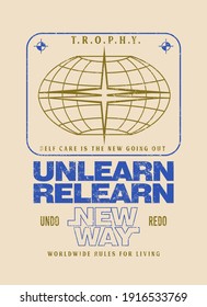 typographic slogan poster design with graphic elements in grunge look