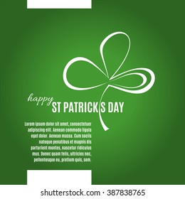 Typographic St Patrick's Day card. Green abstract background. Vector white shamrock icon. Irish header for web. Vector illustration