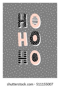 Typographic style design for a Christmas greeting card with decorative letters on dark gray background. Modern winter season poster, brochure, wall art design.