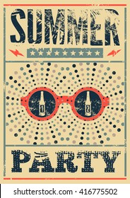 Typographic Summer Party grunge retro poster design. Vector illustration.