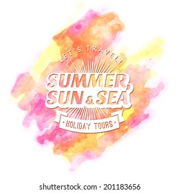 typographic summertime vacation travel mark elements layout old-fashioned tag on a watercolor splatter way holiday summertime nature star travel abstract vacation background scene earth splatter sunri