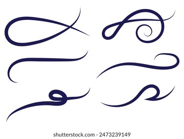 Typographic swash and swooshes tails. Retro swishes and swashes for athletic typography, logos, baseball font. Underlined text tails. Vector