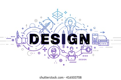 Typographic Technology Design. Modern Lettering. Set of application development, web site coding, information and mobile technologies vector icons and elements.