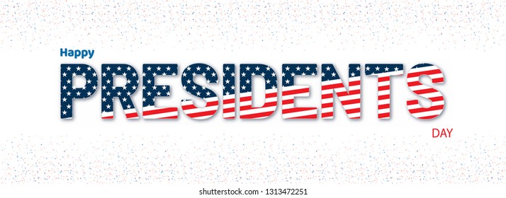 Typographic text President Day in American flag pattern on white background. Advertising header or banner design.