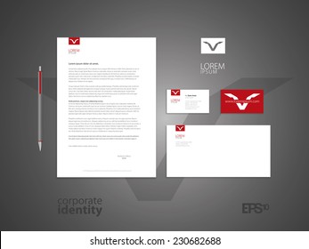 Typographic v symbol. Elegant minimal style corporate identity template. Letter envelope and business card design. Vector illustration.