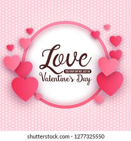 Typographic valentine's day design with circular frame and hearts