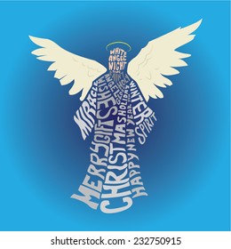 typographic vector art of holy angel on light blue background