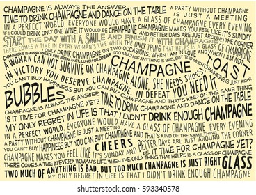 typographic vector background with sayings about champagne