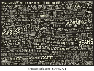 typographic vector background with sayings about coffee