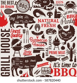 Typographic vector barbecue seamless pattern or background.