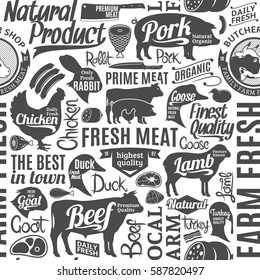Typographic vector butchery seamless pattern or background.