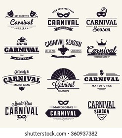 Typographic Vector Design Collection - A set of twelve Carnival Mask Designs on light background  - Mardi Gras