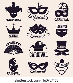 Typographic Vector Design Collection - A set of twelve Carnival Mask Designs on light background  - Mardi Gras