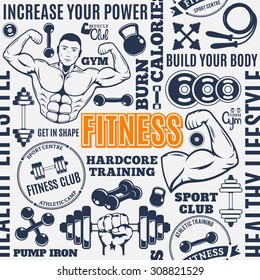 Typographic Vector Fitness Gym  Seamless Pattern Or Background