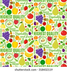 Typographic vector fruits and vegetables seamless pattern or background