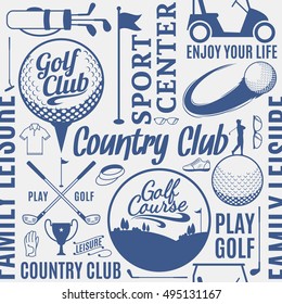 Typographic vector golf club seamless pattern or background.