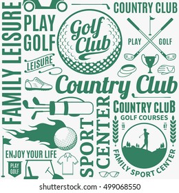 Typographic vector golf club seamless pattern or background.
