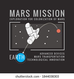 Typografische Vektorgrafik von Mars Mission Thema. T-Shirt-Grafik. drucken. 