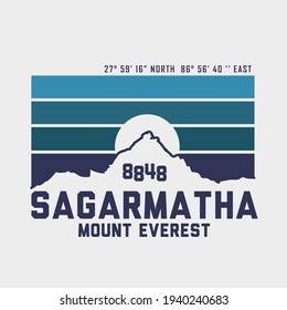 Typographic vector illustation of sagarmatha mountain. T shirt graphics