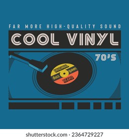 Typographic vector illustation of vynl record and music theme .  t shirt graphics