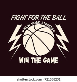typographic vector illustration of basketball ball. t shirt graphics