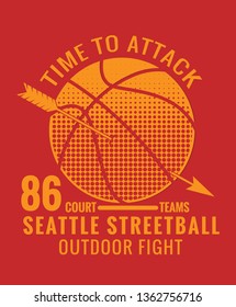 Typographic vector illustration of basketball theme . t shirt graphics