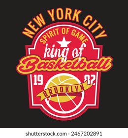 Typographic vector illustration of basketball theme badge.t shirt graphics