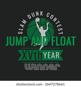 Typographic vector illustration of basketball theme badge. t shirt graphics