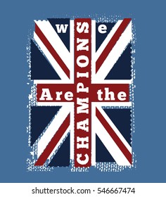 Typographic vector illustration of british flag.  t shirt graphics