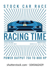 typographic vector illustration of car racing theme.  t shirt graphics