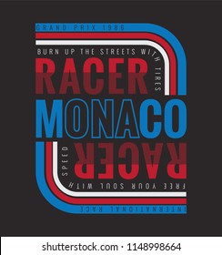 Typographic Vector Illustration Of Car Racing Theme. Tee Shirt Graphics