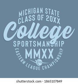 Typographic vector illustration of college sport badge. T shirt graphics