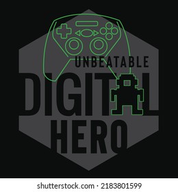 Typographic vector illustration of computer game theme for t shirt graphics