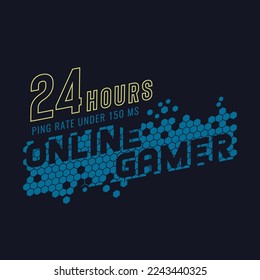 Typographic vector illustration of computer game theme for t shirt graphics