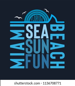 typographic vector illustration of miami and summer theme
