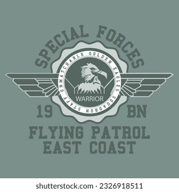 Typographic vector illustration of Military theme badge for t shirt graphics
