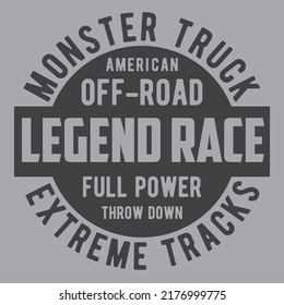 Typographic vector illustration of monster truck. t shirt graphics. print