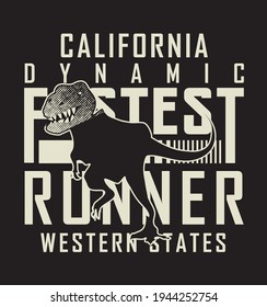 Typographic vector illustration of running theme with dinosaur figure
