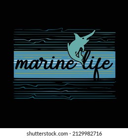 typographic vector illustration of sea theme with swordfish . tee  shirt graphics , print