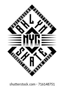 typographic vector illustration of skateboarding and new york theme badge. t shirt graphics