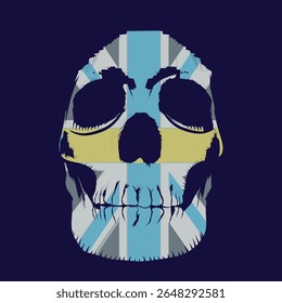 typographic vector illustration of skull with british flag. tee shirt graphics